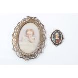 Edwardian portrait miniature of a young child, oval and a religious portrait miniature