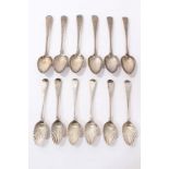 Set of six George III teaspoons and pair of George III bright cut teaspoons