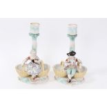 Pair late 19th century Dresden porcelain candlesticks