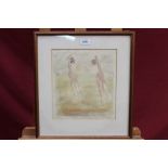 John Copley (1875-1950) signed lithograph - horses and jockeys, in glazed frame, 27cm x 24cm