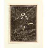 Eric Gill (1882-1940) wood engraving, St Michael and the dragon,1916 (Skelton P66), 6.7 x 5cm