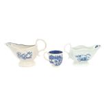 18th century Pennington Liverpool blue and white sauce boat and Pennington Liverpool coffee cup