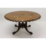 Victorian inlaid figured veneered oval loo table