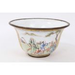 20th century Canton enamel bowl with painted figure reserves