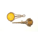 Two antique gold seals and watch keys