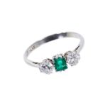 Emerald and diamond three stone ring