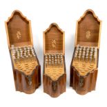 Rare suite of three George III satinwood, tulipwood crossbanded, barber-pole strung, knife boxes