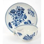 18th century Lowestoft blue and white tea bowl and saucer