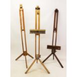 Vintage wooden fully adjustable artist's easel by Windsor and Newton, two further easels