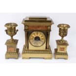 Victorian three piece clock garniture, signed 'Japy Frères
