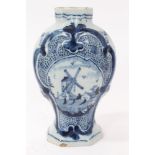 18th century Dutch Delft blue and white vase with painted windmill reserve