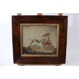 Victorian needlework panel depicting a spaniel with dead pheasant, in rosewood frame, 18cm x 22cm