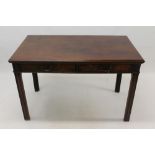 Good quality 18th century mahogany two drawer writing table standing on square chamfered legs