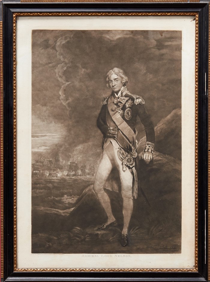 J. Hoppner early 19th century mezzotint by C. Turner - portrait of Admiral Lord Nelson, circa 1802,
