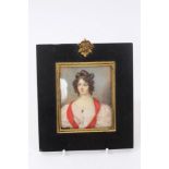 English School, circa 1830, miniature - lady with scarlet sash