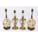 Pair Regency-style ormolu lamps and pair Chinese porcelain lamps
