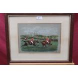 Pair of Victorian English school watercolours - a hunting scene and a racing scene, in glazed oak