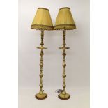 Pair impressive eastern brass lamp standards with engraved decoration