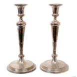Pair of George III silver candlesticks with tapered columns