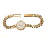 Gold (9ct) ladies' Avia seventeen jewel wristwatch on gold (9ct) fancy link bracelet