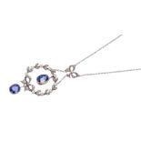 Edwardian-style sapphire, diamond and seed pearl pendant necklace