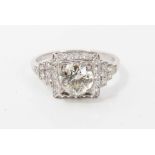 Art Deco diamond ring with a central old cut diamond estimated to weigh 1.15cts