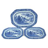 Group of three late 18th century Chinese Export blue and white porcelain ashets