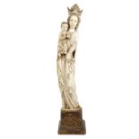 Fine quality 18th century Indo-Portuguese ivory of Madonna and Christ child carved from whole tusk