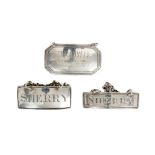 Three silver decanter labels - various