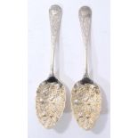 Pair of late Victorian silver berry spoons, Walker & Hall, Sheffield 1897