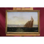 19th century American school oil on canvas - a seascape with a two masted schooner under full sail,