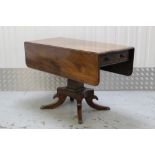 Regency mahogany Pembroke table with end drawer and opposing dummy drawer on square reel moulded