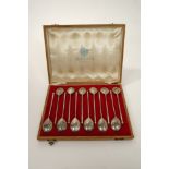 Set of twelve Russian silver spoons, marked MA Matrena Andreyeva, in a fitted case