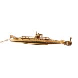 Gold submarine brooch