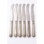 Very rare set of six George III silver-handled knives, Sheffield 1773, maker Robert Trickett