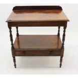 Victorian mahogany two tier whatnot, with rear gallery and single drawer to owner tier between