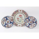 18th Century Chinese famille rose porcelain charger and two Imari palette plates