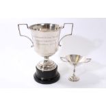 1920s silver two-handled trophy cup and a small silver plated cup