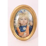 Margaret Ryder (20th century) miniature portrait - Blowing Bubbles