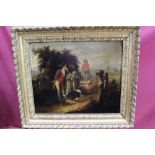 19th Century oil on canvas- Shepherd by gate in gilt frame