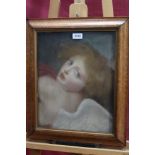 18th century pastel on paper - an angel, in glazed burr veneered frame, 39cm x 30cm