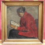 Publio Morbiducci (1889-1963) oil on canvas - an old lady reading a book, signed and dated ‘44, in