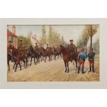 Richard Simkin (1840-1926) watercolour, 6th Dragoon Guards, September 1914, signed, 26 x 41cm,