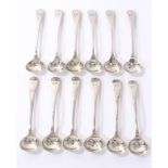 Set of twelve silver trencher salt spoons (Essex Yeomanry)