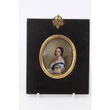 19th century hand coloured reverse print on glass of Queen Victoria, oval 6 x 5cm