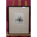*Rowland Langmaid (1897-1956) signed etching - On The Thames, Westminster from the River, in glazed
