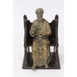 19th century brass figure of St Peter, seated on carved throne