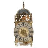 17th century-style lantern clock with brass frame, signed 'Townly Temple'