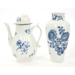 18th century Worcester blue and white vase and blue and white fluted coffee pot and cover