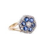 Victorian sapphire and diamond cluster ring